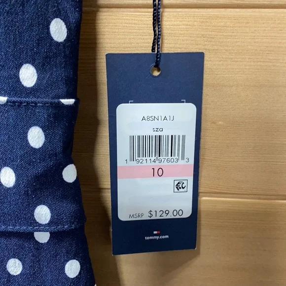 NWT Tommy Hilfiger MIDI Bodycon Navy and White Polka Dot Dress - Picture 6 of 7